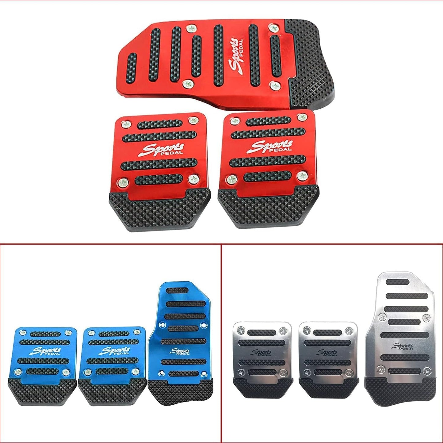 jeseny 3 PCS Car Non-Slip Aluminum Alloy Pedal Pads, Manual/Automatic Gearbox Gas Pedal Brake Pedal Cover, Anti-rubbing Car Clutch Pedal Kits, Auto Universal Replacement Accessories (Red)