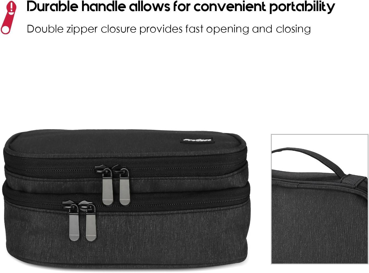 ProCase Electronics Travel Organizer Storage Bag, Double Layer Universal Traveling Gear Accessories Carrying Case Pouch for iPad Mini Cables Phone Chargers Adapter Flash Hard Drive and More â€“Black