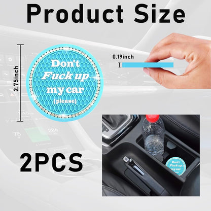 Kewucn 2 Pack Bling Car Cup Holder Coasters, 2.81 inch Anti-Slip Soft Rubber Crystal Rhinestone Auto Cup Insert Pad, Universal Vehicle Interior Decor Accessories for Car SUV Truck (Light Blue)