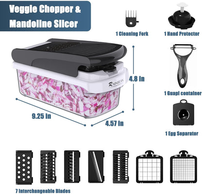 Vegetable Chopper - Mandoline Slicer, Onion Veggie Food Chopper with Container, Cucumber Potato Slicer, Salad Chopper Tool, 15 in 1 Kitchen Gadgets, Perfect for House Warming Gifts