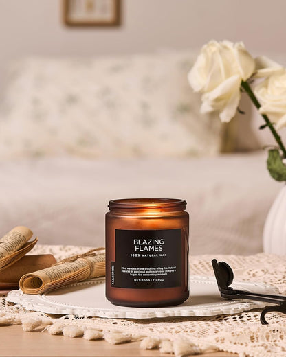 M&SENSE Blazing Flames Candle, 40 Hours Long Lasting Candle for Home Decor, 6.0oz Cade & Patchoulli Scented Candle, 2 Cotton Wick Natural Soy Wax for Celebration Holiday