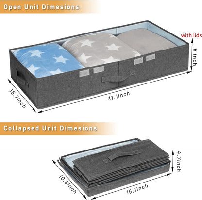 punemi Under The Bed Storage Containers 6 Inch High, 2 Pack Flat Storage Bins With Lids, Large Clothes Storage Sturdy Structure, Apartment Storage Ideas, Home Organization Must Haves, Dark Grey