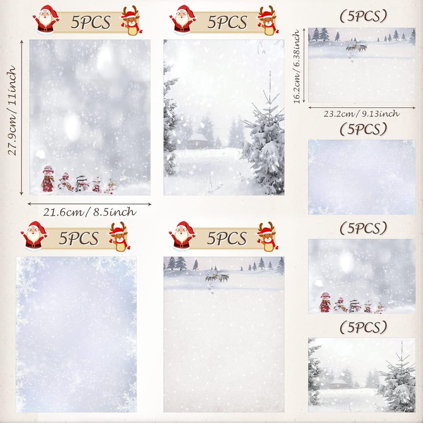 40 Pcs Winter Stationery Paper and Envelopes Set Christmas Stationery Paper Set 8.5 x 11 Inches, 20 Letter Writing Print Paper and 20 Vintage Envelopes