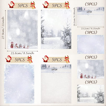 40 Pcs Winter Stationery Paper and Envelopes Set Christmas Stationery Paper Set 8.5 x 11 Inches, 20 Letter Writing Print Paper and 20 Vintage Envelopes