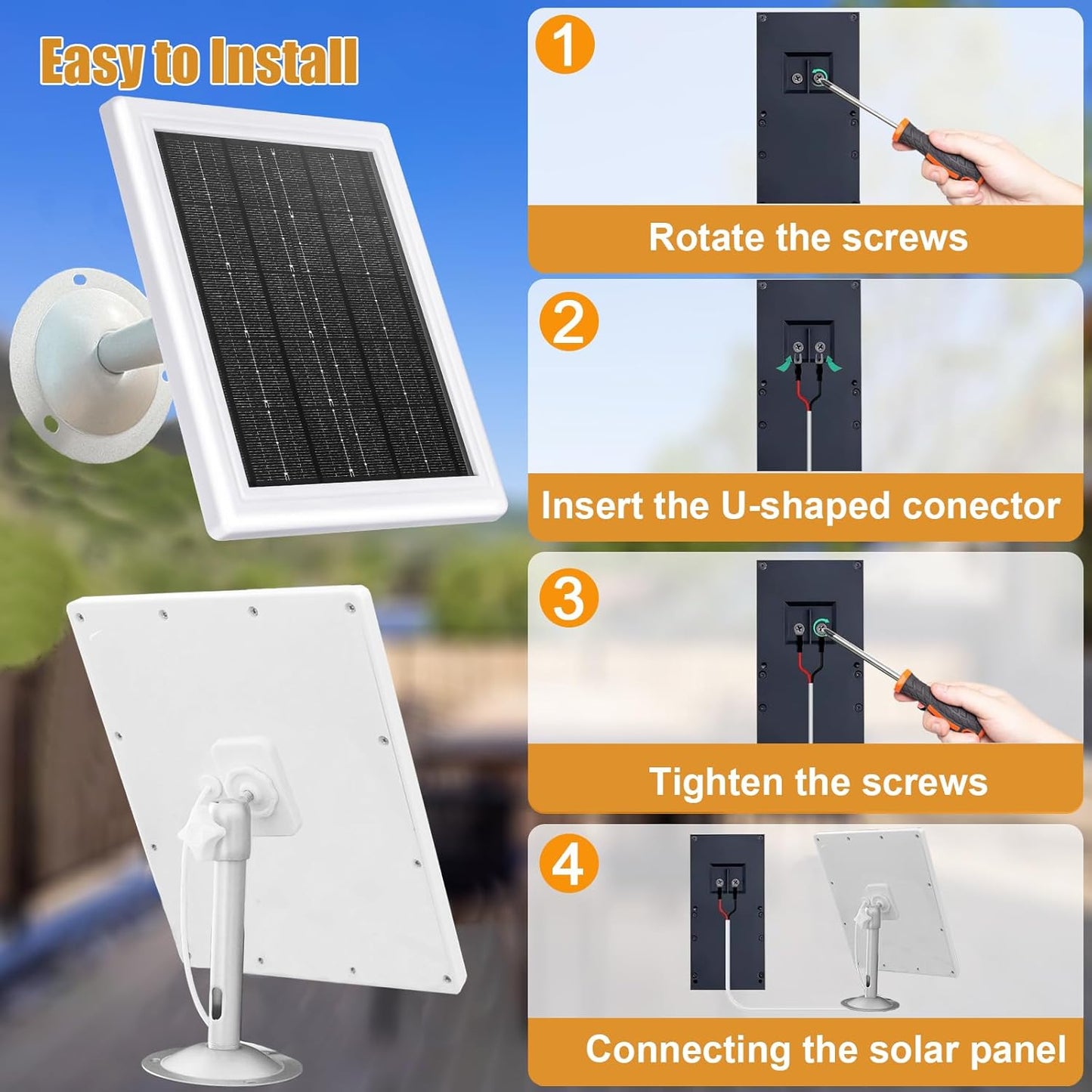 Ring Doorbell Solar Charger 5W 12VAC Compatible with Ring Video Doorbell 3/3+/4, Battery Video Doorbell Pro, 16.4ft Waterproof Charging Cable, 360°Adjustable Mount