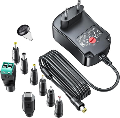 SoulBay 3V 4.5V 5V 6V 7.5V 9V 12V 1000mA Universal AC/DC Adapter with 8 Selectable Adapters for Home Electronics 3-12V - 150cm Charging Cable