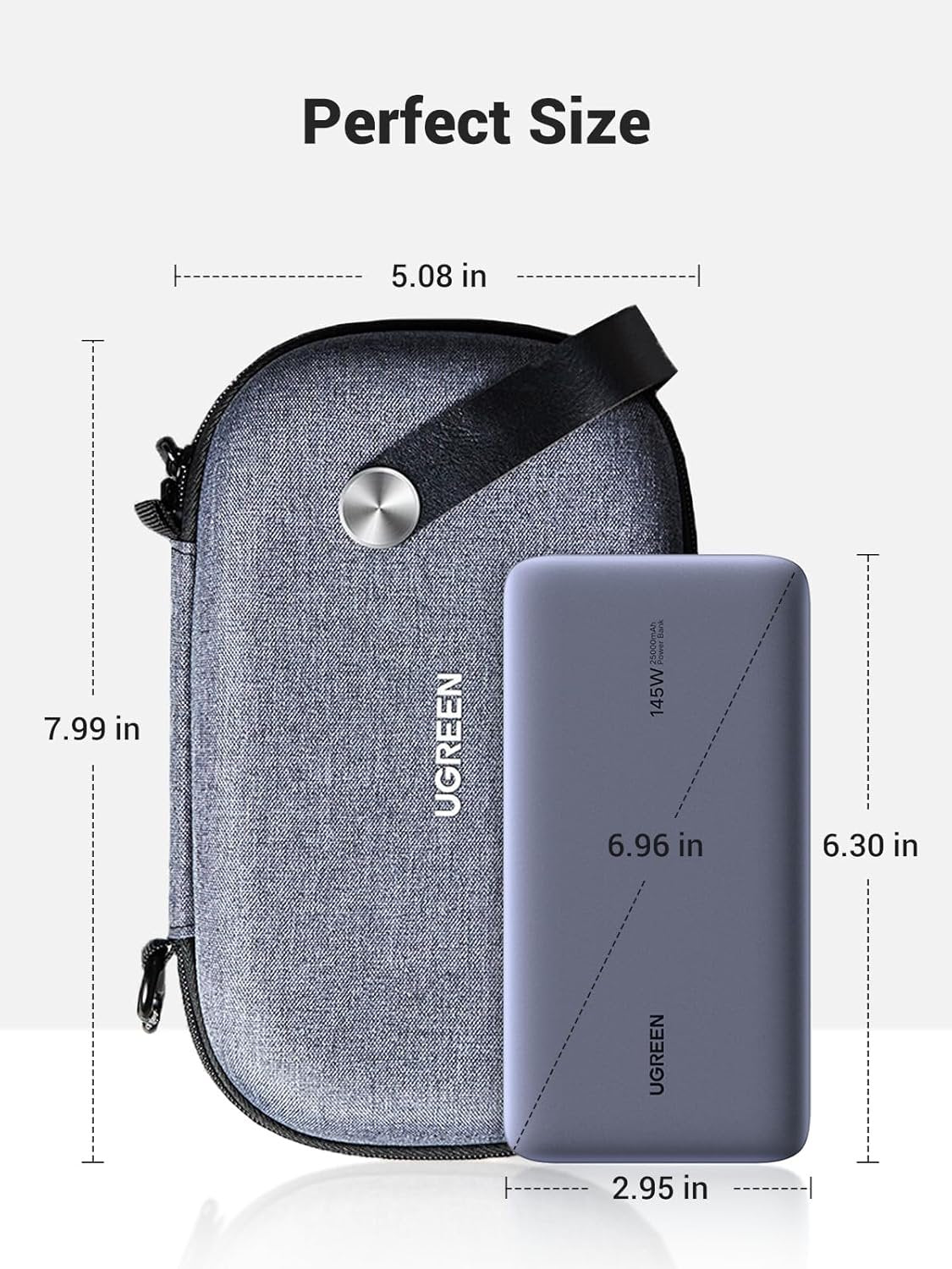 UGREEN Travel Case Gadget Bag, Portable Electronics Accessories Organiser, Cable Tidy Storage Box Pouch, with Double Layer, Zipper, Snap Hook, Carrying Strap, Small, Grey