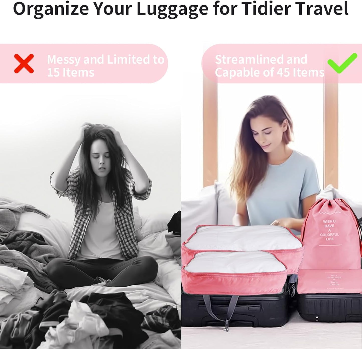 Neween 9PCS Packing Cubes for Suitcases, Travel Luggage Packing Organisers with Shoe Bag & Cosmetic Bag, Waterproof Travel Essential Cube Accessories Clothes Toiletries Storage Pouch (B-Pink)