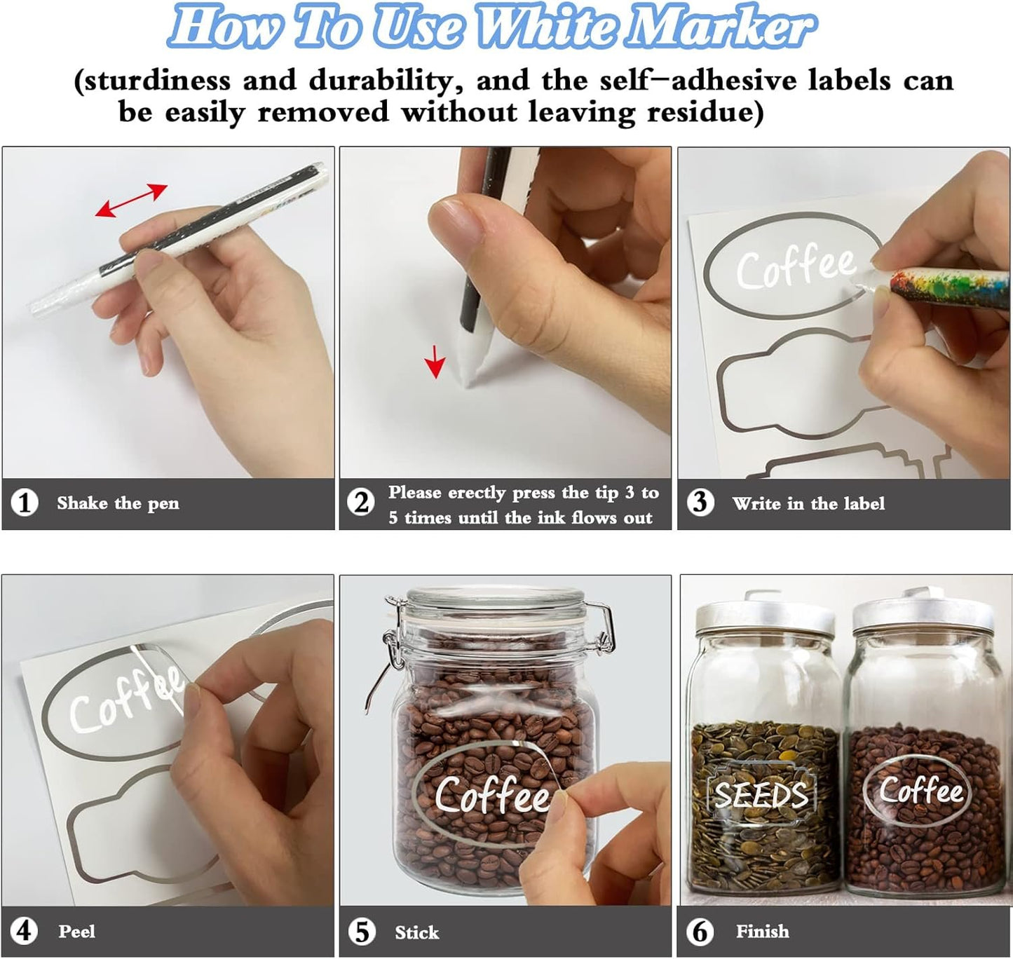 JaoNanl Removable Clear Labels for Jars, Transparent Label Stickers with Silver Border,Waterproof Write-On Kitchen Labels with Markers for Food Container,Storage Bin,Spice Jar,Home Organization,138Pcs