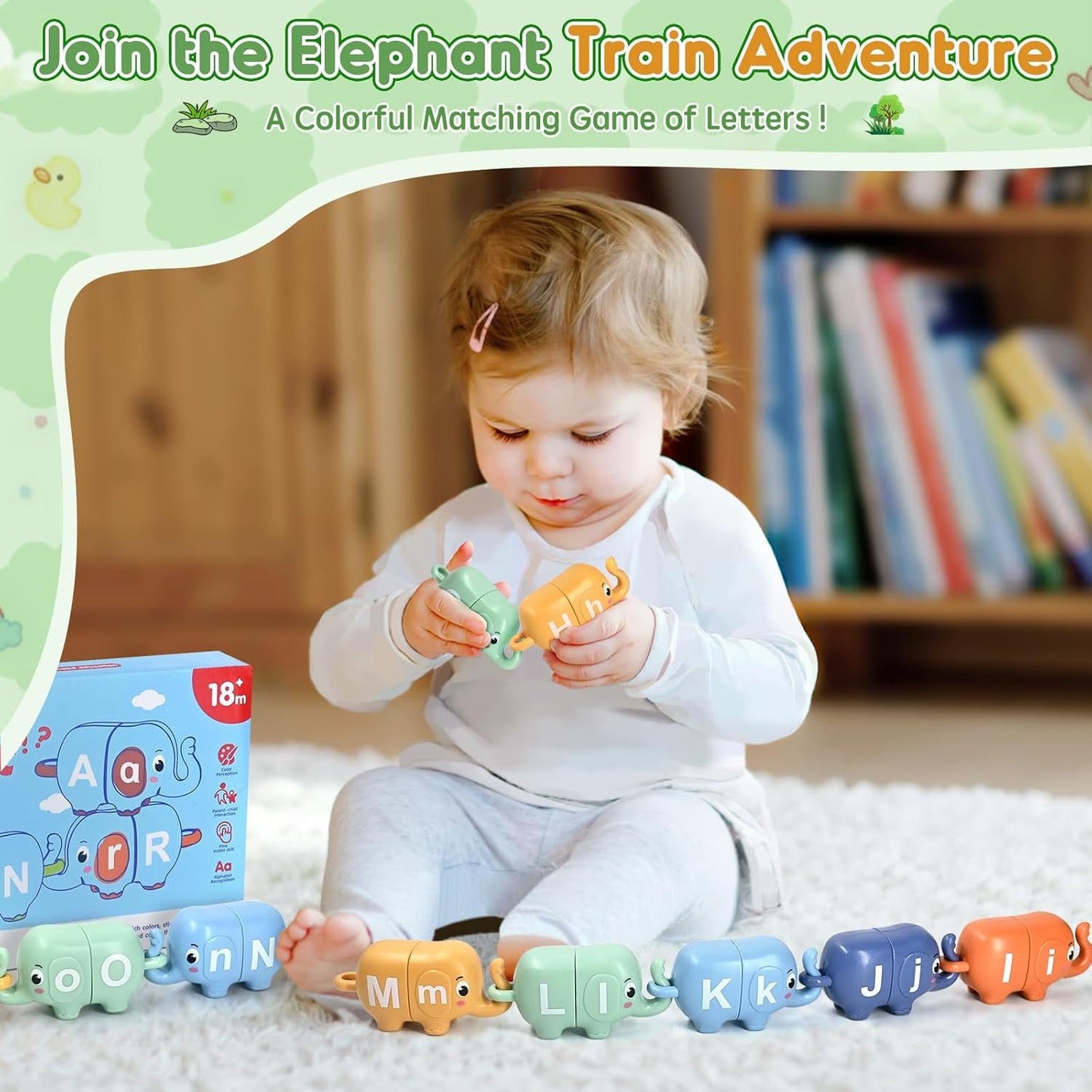 AiTuiTui Montessori Toys for 2 3 4 Year Old Boys Girls, Sensory Elephant Matching Letters Toys for Toddlers, Preschool Alphabet Learning Set for 3-5 Kids Gifts