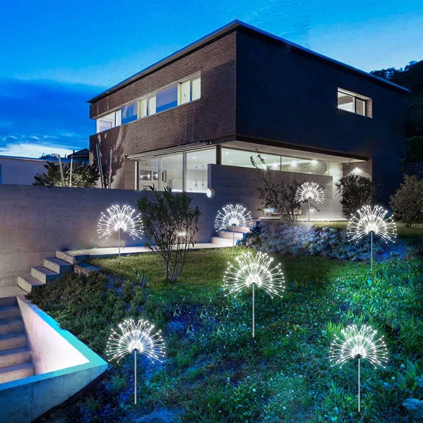 Solar Lights Outdoor, 4 Pack 120 LED Waterproof Solar Firework Lights are 8 Modes Decorative Sparkles Stake Landscape Light, Garden Copper Wire Firework Lamp for Backyard Lawn Patio Decor(Cool White)