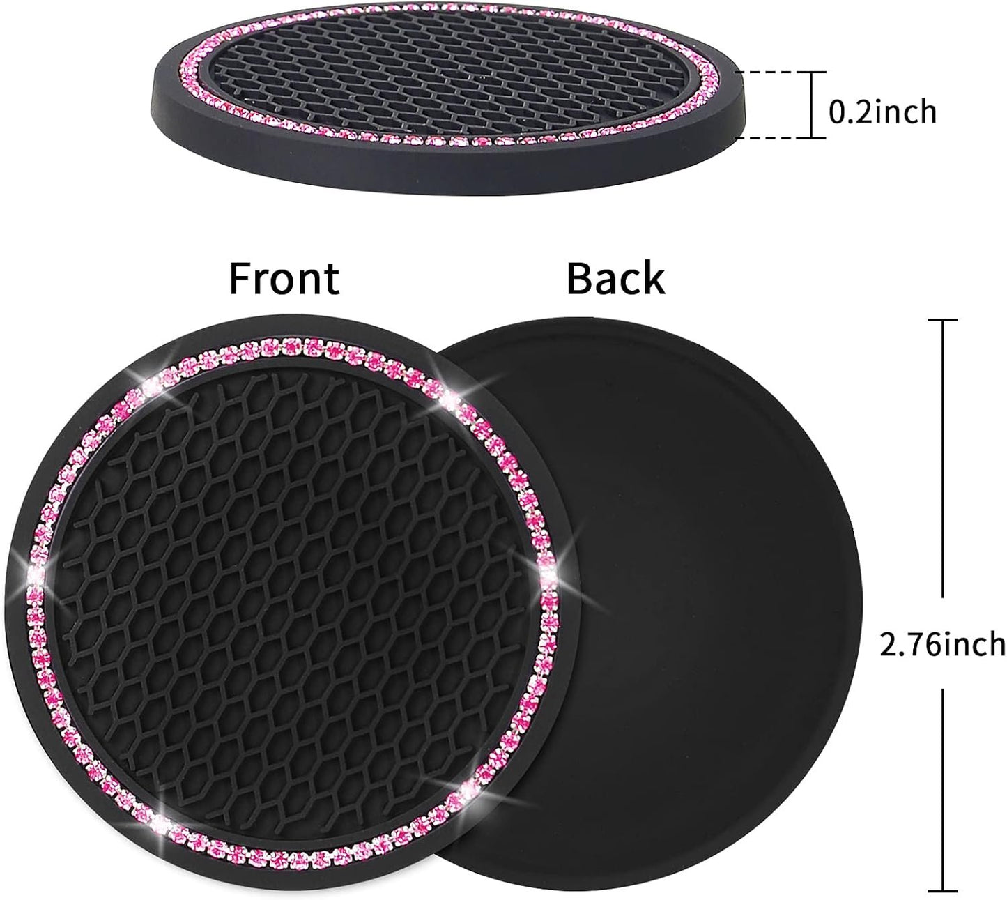 4 Pack Car Coasters, Universal Vehicle Bling Car Coaster, Crystal Rhinestone Coaster for Cup Holders,Interior Accessories 2.75'' Silicone Anti Slip Car Coasters for Women (Pink Crystal Circle)