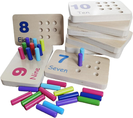 BEACENOV Montessori Wooden Educational Toy Counting & Number Board, Learning 1-10 Math Number, Preschool Activity for Toddlers, Toddler Learning Toys