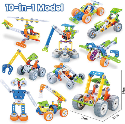 AKILION Toys for 3 4 5 6 Year Old Boys Gifts Kids Toys, 10 in 1 STEM Construction Set Building Toys for Children, Take Apart Helicopter Car Robot Toy with Drill Tool, Educational Learning Game