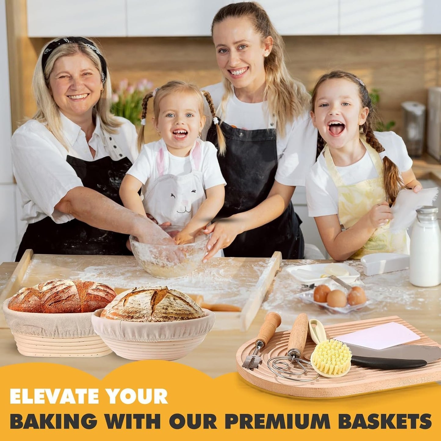 KOACKL Sourdough Bread Starter Kit, 9 Inch Round and 10 Inch Oval Banneton Proofing Bread Baskets, Sourdough Proofing Basket with Sourdough Tools, Perfect for Professional Bakers Home Enthusiasts