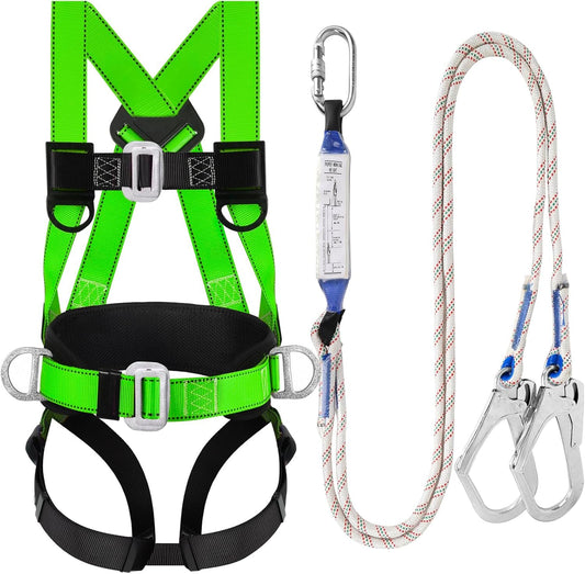 TT TRSMIMA Safety Harness Fall Protection Kit: Full Body Roofing harnesses with Shock Absorbing Lanyard Updated Waist Pad