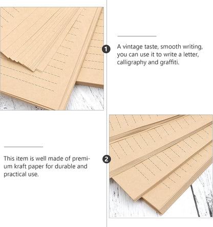 STOBOK 100pcs Writing Paper with Horizontal Line, A5 Letter Envelopes Paper Vintage Kraft Antique Retro Office Accessories School Supplies