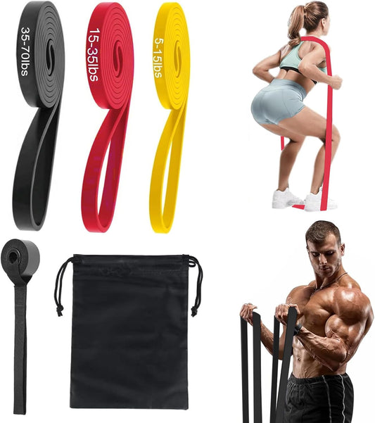 QZLSAYSL Gym Elastics, 3 Stage Fitness Resistance Bands, Elastic Bands for Fitness with Door Anchor, with Storage Bag – Set of 5