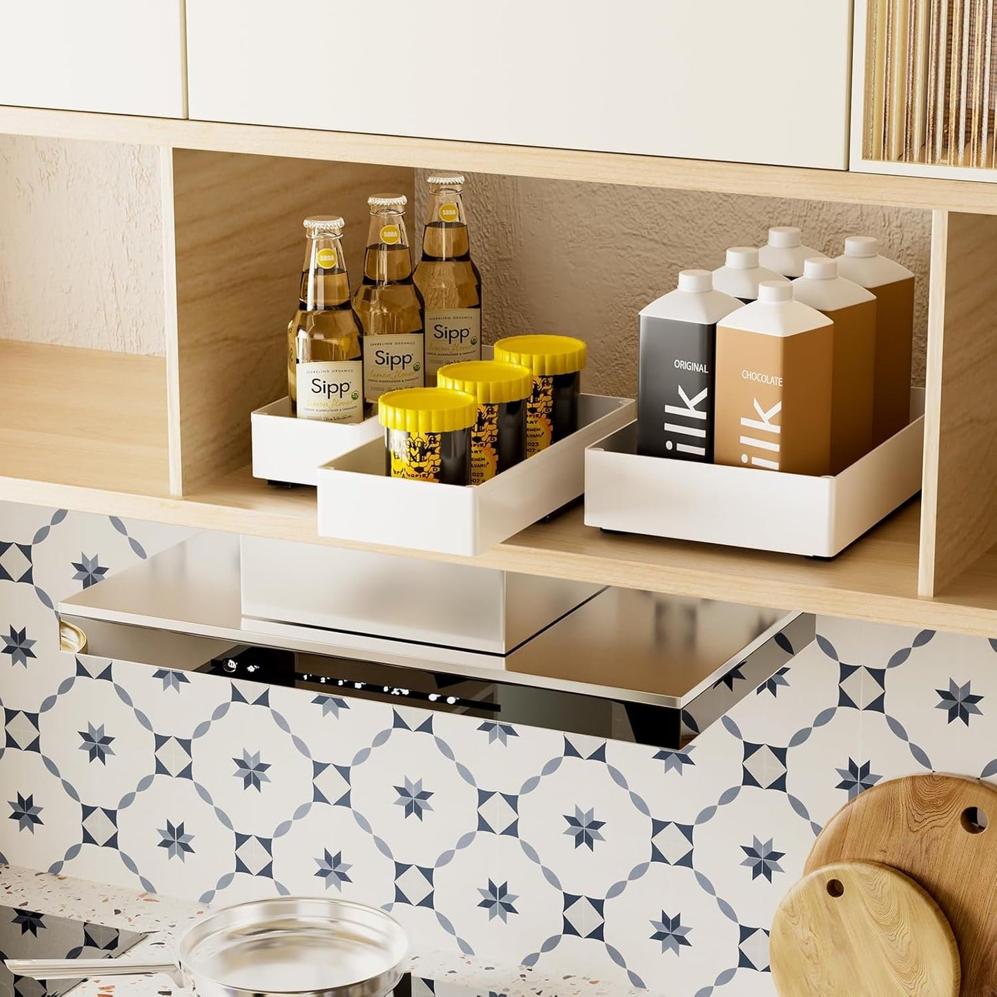 WRISIN 3 Pack Pull Out Cabinet Organizer, Multi-Purpose Slide Out Drawers for Kitchen Cabinets, Bathroom, Pantry Organizer, Roll Out Shelf for Home Organization and Storage