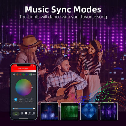 Advwin Curtain Lights, 2m x 2m Smart 400 LED Curtain Lights, APP Music Sync Dynamic DIY, for Bedroom Living Room Halloween Christmas Decor