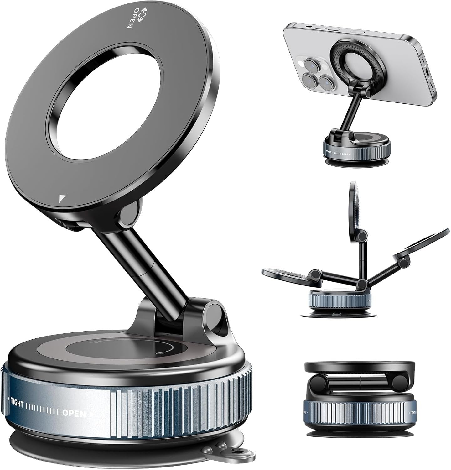 FONKEN Magnetic Phone Holder for Car, 360°Adjustable Vacuum Magnetic Phone Holder Hands-Free Suction Cup Phone Mount Foldable Vacuum Phone Stand for All Phones & Car/Gym/Mirror/Shower/Smooth Surface