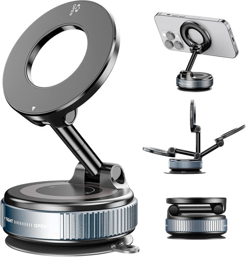 FONKEN Magnetic Phone Holder for Car, 360°Adjustable Vacuum Magnetic Phone Holder Hands-Free Suction Cup Phone Mount Foldable Vacuum Phone Stand for All Phones & Car/Gym/Mirror/Shower/Smooth Surface