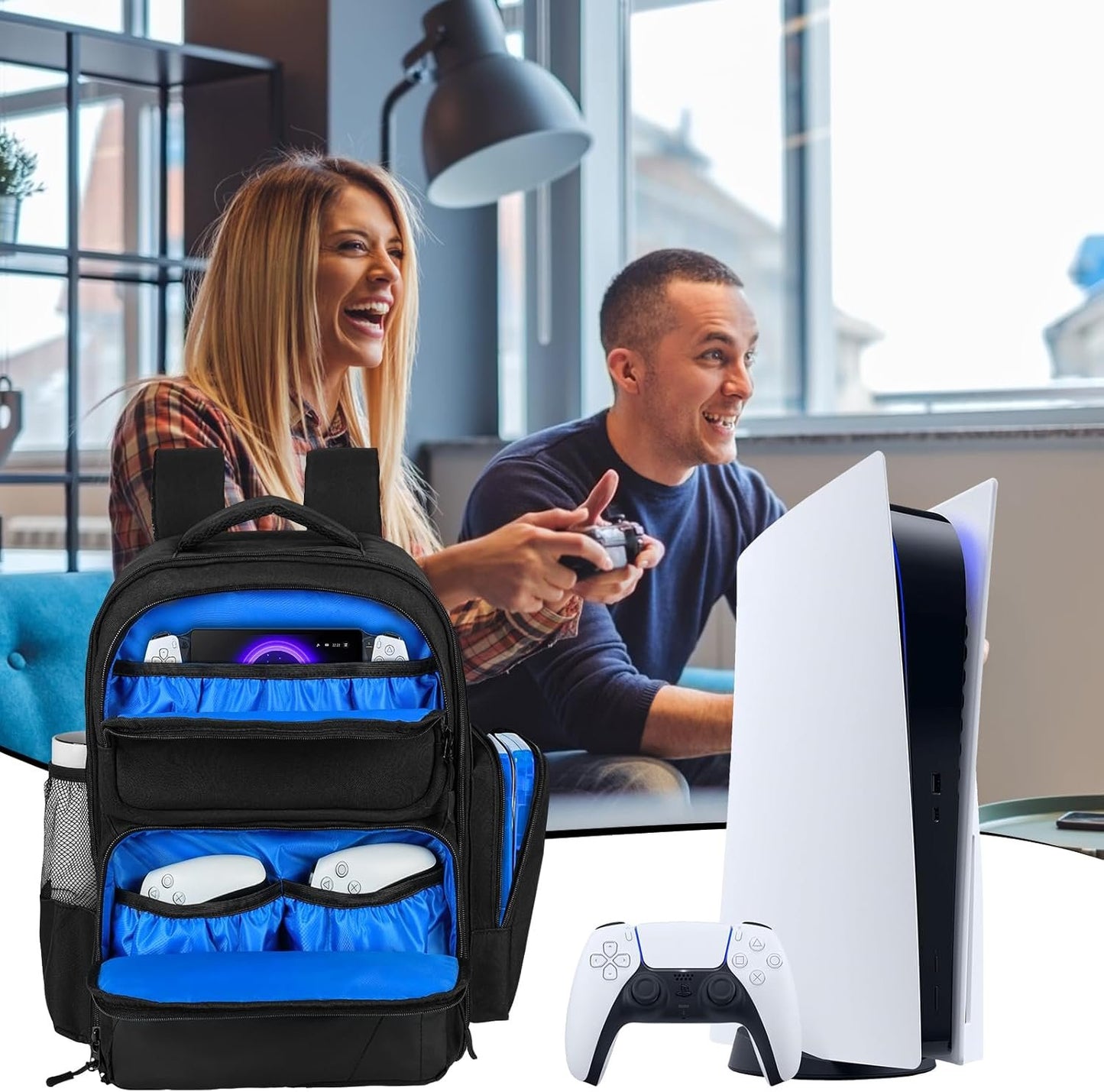 Travel Backpack Fits for PS5/PS5 Pro, Protective Carrying Case Storage Bag Compatible with Playstation 5/PSP Handheld Console/15.6'' Laptop/Gaming Accessories