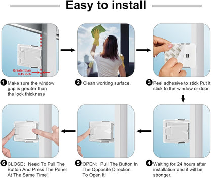 Sliding Door Lock,(4 Pack) Child Locks for Doors,Sliding Window Lock,Child Safety Door Locks,Sliding Door Child Lock,Sliding Glass Door Lock,with Strong 3m Adhesive Tape,No Drilling Tools Needed