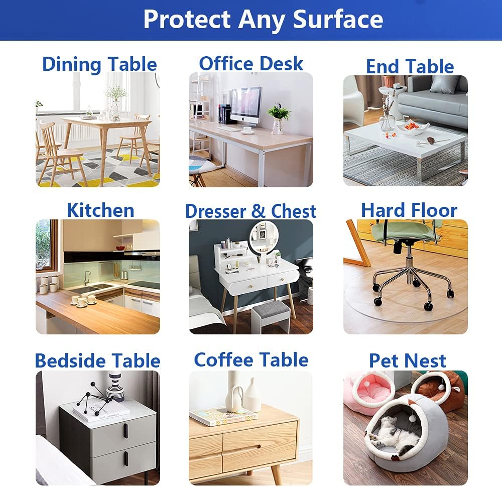 Thick Vinyl Clear Table Cover PVC Mat Pad Plastic Tablecloth 42x64 in Dining Living Room Party Table Top Protector Heavy Duty Easy Clean