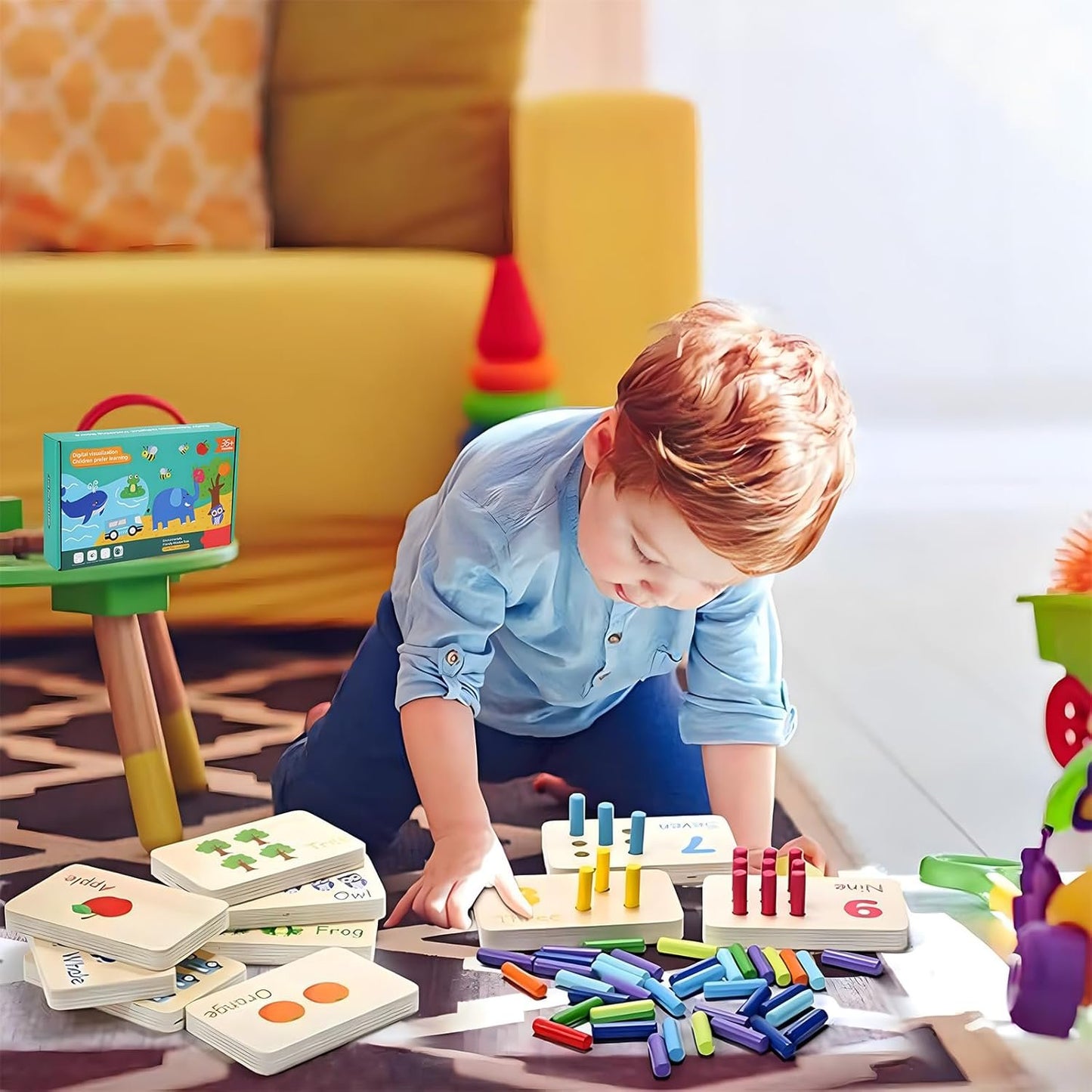 1Set Wooden Counting Peg Board Kindergarten Math Manipulatives Number Counting Toys for Toddlers Learning Materials Montessori Educational Toys for 3 4 5 Year Old Boys Girls Gifts