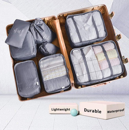 AMAYGA Organizer Suitcase Set of 8, Travel Organizers Cubes Packaging Laundry Bag Compression Bags for Clothes, Cosmetics, Shoes, Underwear (Grey), grey