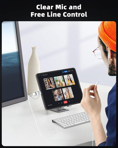 MoKo Lightning to USB C Adapter Audio Support Line Control, Lightning to USB C Adapter for Headphones for iPhone 16/15 Pro Max Plus, iPad Air/Pro/Mini, Not for Charging/Data Transfer, White