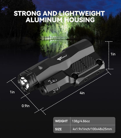 VOTATU M6L-G Picatinny/Mlok Flashlight Laser Combo Built-in Touch Pad Switch, Max 2400 Lumens LED Light and Green Laser with Tactical Strobe Mode, USB Magnetic Rechargeable