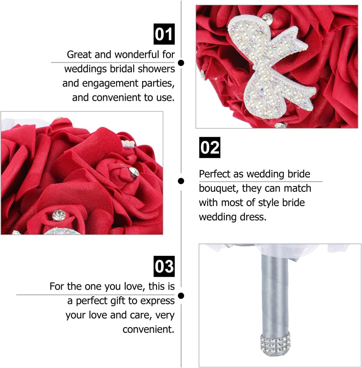 Baluue Wedding Bouquets for Bride Bridesmaid, Artificial Roses Flowers Wedding Decoration Centerpieces Home Decor