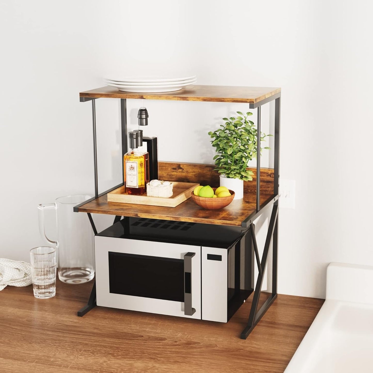 aboxoo Printer Stand for Desk, Desktop Printer Shelf Large Printer Stands 3 Tiers Multi-Purpose Desk Office Organization Shelves for Home Office Printer Fax Book, Rustic Brown