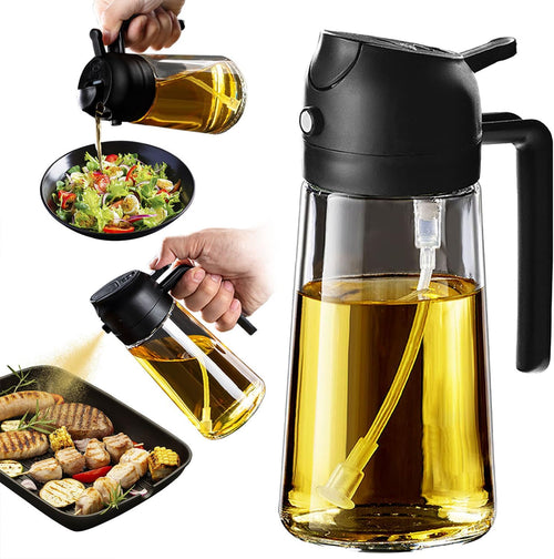 TrendPlain 16oz/470ml Olive Oil Dispenser - 2 in 1 Olive Oil Spray Bottle for Cooking, Kitchen Tools, Air Fryer, Salad, and BBQ - Black