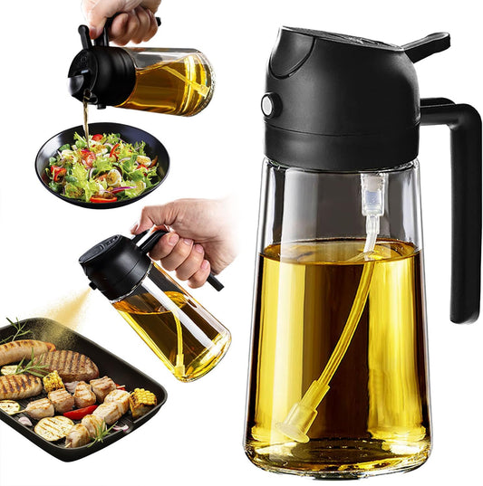 TrendPlain 16oz/470ml Olive Oil Dispenser - 2 in 1 Olive Oil Spray Bottle for Cooking, Kitchen Tools, Air Fryer, Salad, and BBQ - Black