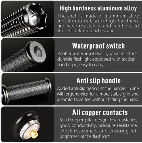 90000LM Baseball Bat LED Flashlights Waterproof Powerful Aluminium for Emergency