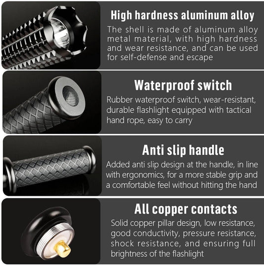 90000LM Baseball Bat LED Flashlights Waterproof Powerful Aluminium for Emergency