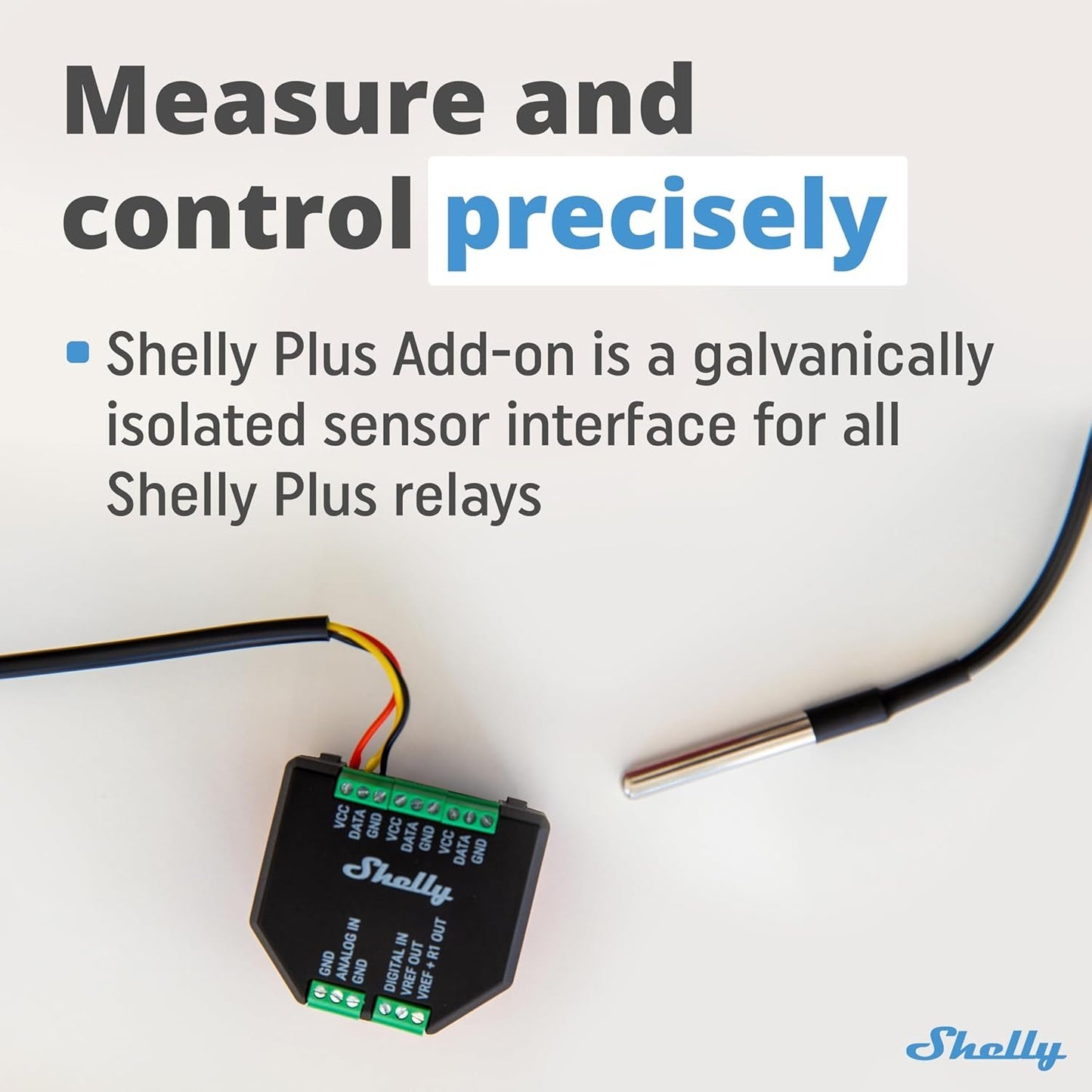 Shelly Plus Add-On, Smart Home Interface Plus Relay, Digital Control via WLAN & App, WiFi Home Automation, 3.3 V, Applicable to DS18B20 & DHT22 Sensors