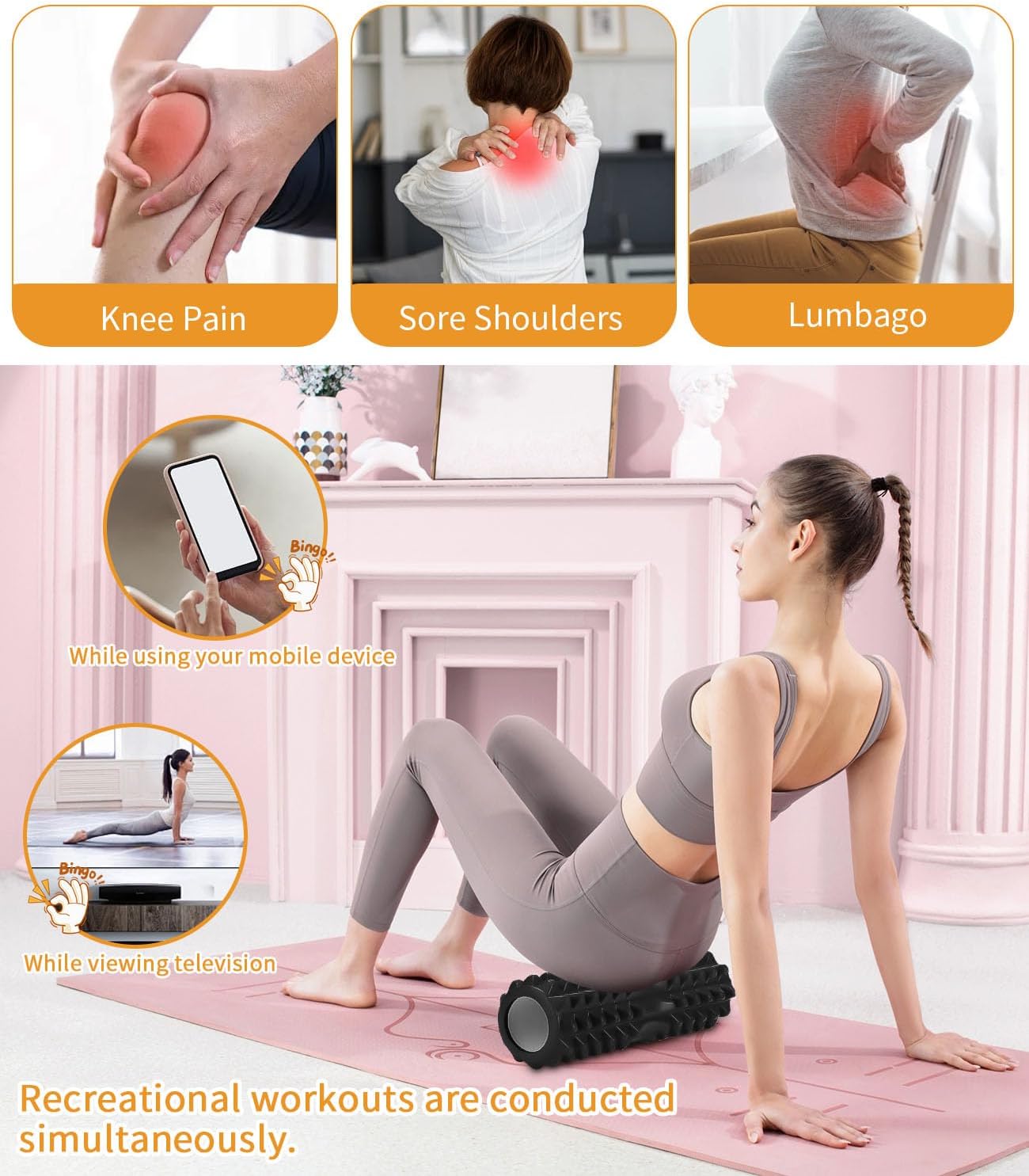 Zaxiva 5 in 1 Foam Roller Set, High Density Roller Pilates, Massage Roller, Muscle Massage Ball, Tensioner, Resistance Band for Massage, Fitness Exercises Pilates Equipment