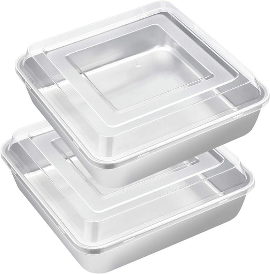 8 x 8-Inch Baking Pan with lid, E-far Square Cake Brownie Baking Pans Stainless Steel Bakeware Set of 2, Non-toxic & Healthy, Easy Clean & Dishwasher Safe - 4 Pieces(2 Pans + 2 Lids)