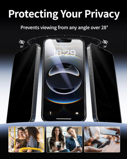 NIMASO for iPhone 16e Screen Protector iPhone 13/13 Pro/14 Screen Protector, 2 Pack Privacy Tempered Glass, Anti-Spy, Automatic Dust Removal, Instant Installation (6.1 inches)