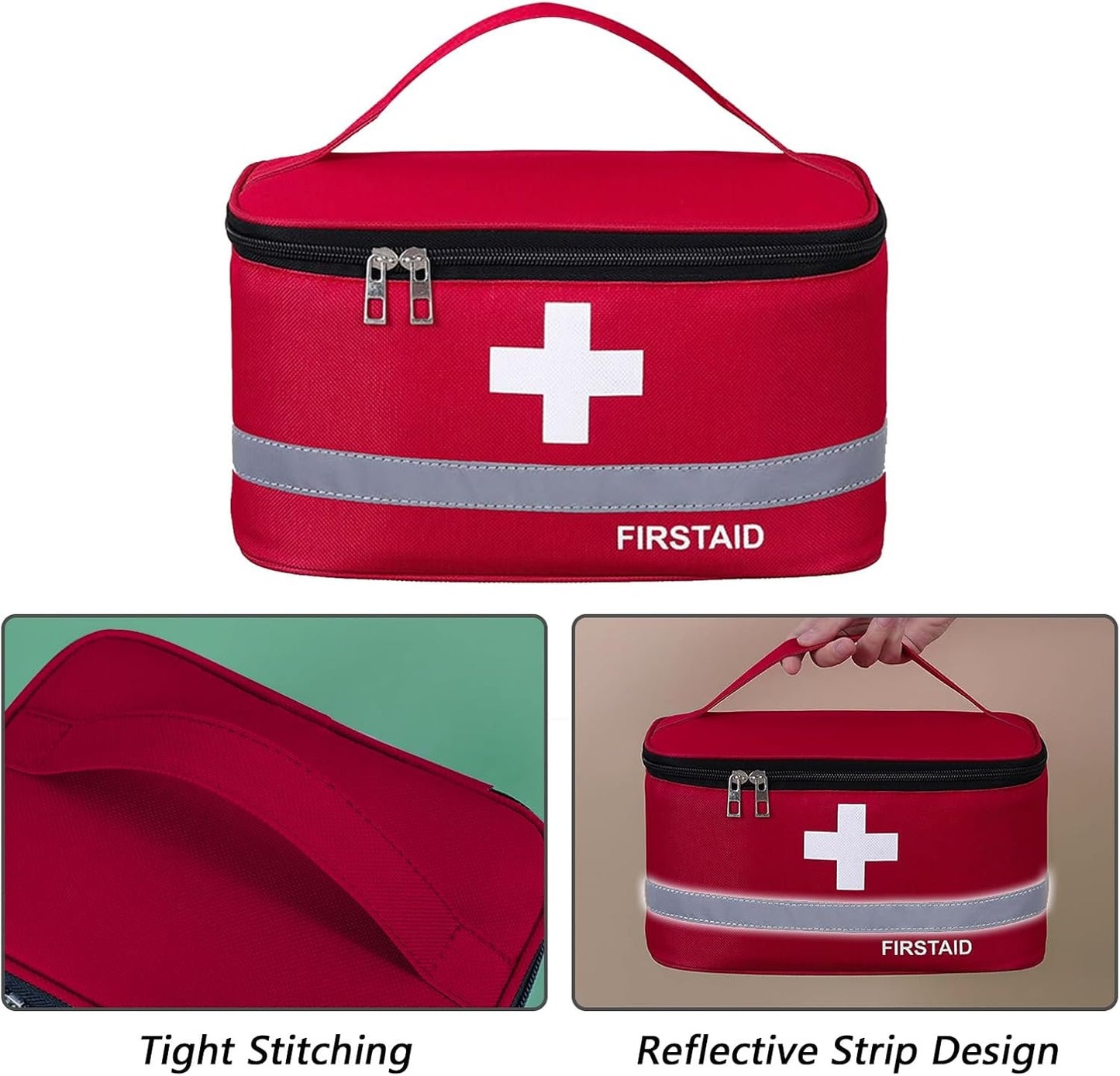 Dafape First Aid Empty Kit, Medical Kits Survival Trauma Bag for Emergency Travel Hiking Home Office Car Boat Outdoor Sports Camping Portable Rescue Zipper Pouch (Red)