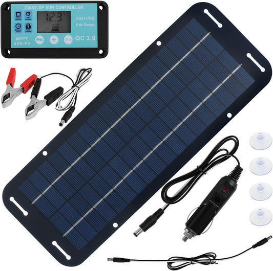 Solar Panel Kit 12V Trickle Car Battery Charger, IP65 Waterproof Solar Trickle Charger, Portable Monocrystalline Solar Powered Battery Charger with Voltage Regulator for Car RV Boat Motorcycle