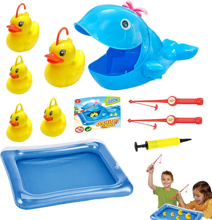 Kids Fishing Toy, Fishing Pool Games with Hand Pump, Water Play Set with Rod, Net, Floating Fish, Fun Summer Bath Game for Boys, Girls Ages 3 to 5, Indoor/Outdoor Use, Multicolour