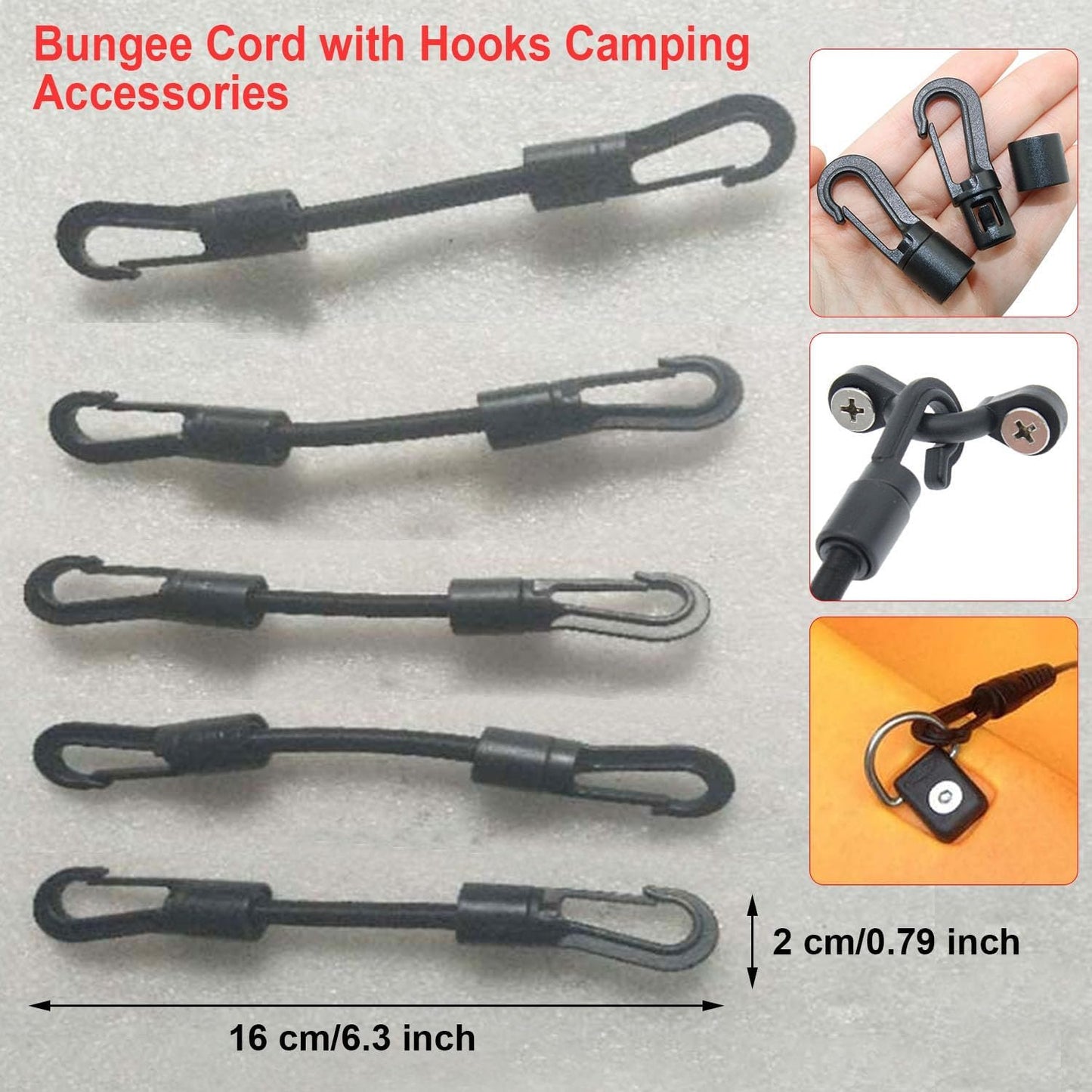 Taicols Bungee Cord with Hooks Camping Accessories, 5 Pcs Adjustable Bungee Cords, Duty Elastic Cord Durable Rubber Canopy Ties Perfect Safety Tool Leash Elastic Tie for Camping Luggage Tents Bike