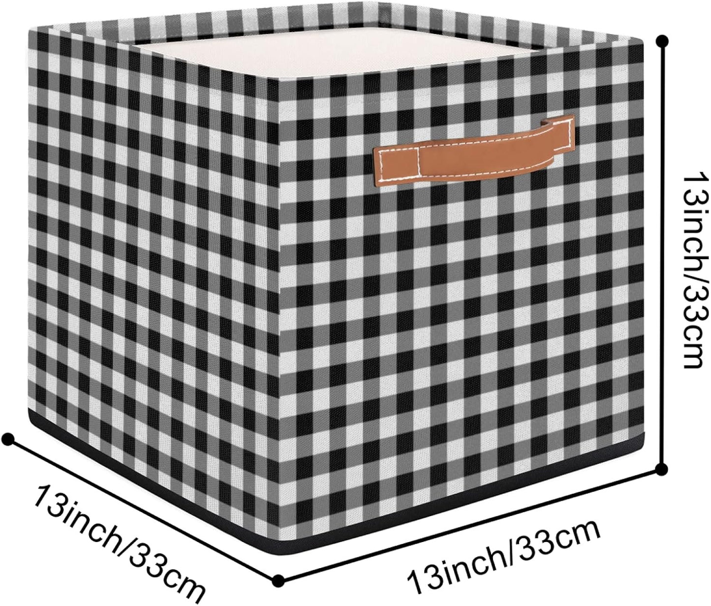 Cube Storage Bin Classic Plaid Check Pattern Large Cube Storage Basket 13×13In, Collapsible Storage Bin With Handles, Fabric Storage Box For Closet Shelves Nursery Toys Home Organization