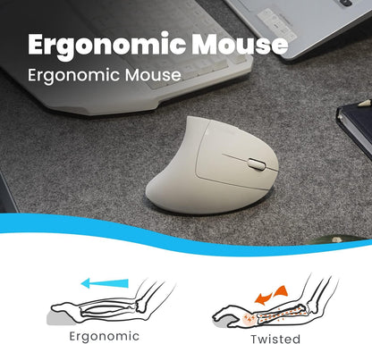 Perixx PERIMICE-713W Ergonomic Vertical Wireless Mouse - Adjustable DPI, 6-Button Design, Long-Range Connectivity, Right-Handed Use, White