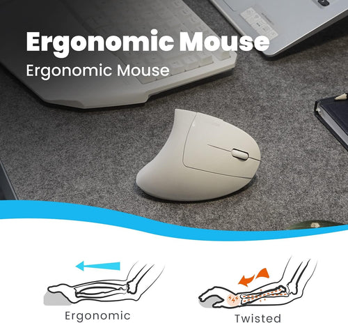 Perixx PERIMICE-713W Ergonomic Vertical Wireless Mouse - Adjustable DPI, 6-Button Design, Long-Range Connectivity, Right-Handed Use, White